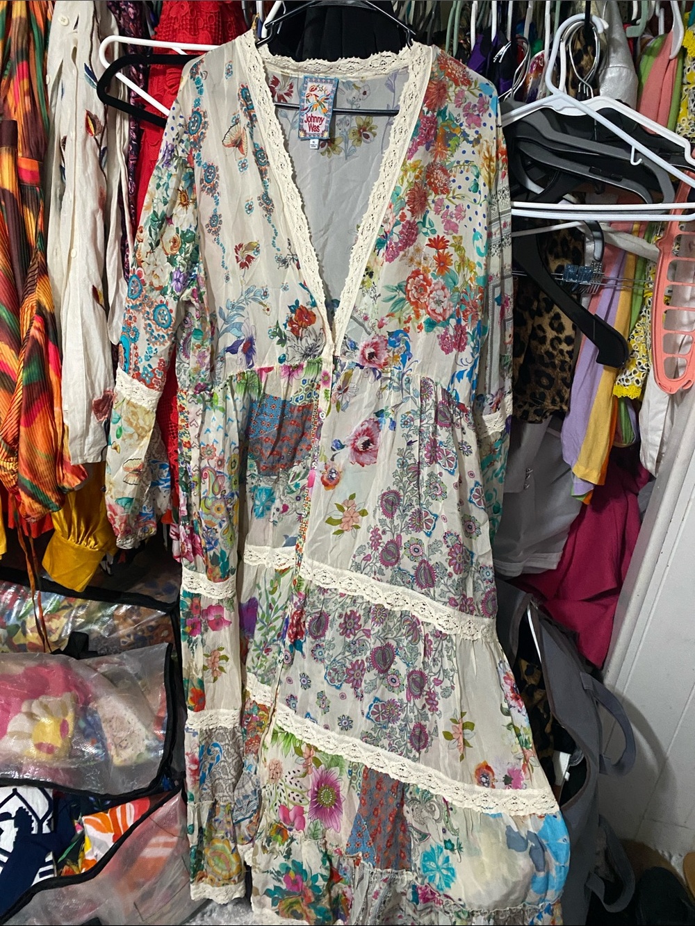 Johnny Was Cream Floral Patchwork Maxi Dress with Multicolor Blooms - Picture 3 of 5